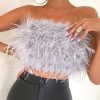 Strapless Women Feather Bandeau Crop Top