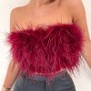 Strapless Women Feather Bandeau Crop Top