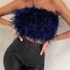 Strapless Women Feather Bandeau Crop Top