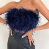 Strapless Women Feather Bandeau Crop Top