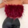 Strapless Women Feather Bandeau Crop Top