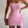 Strapless Scooped Neck Ruched Drape Mini Dress