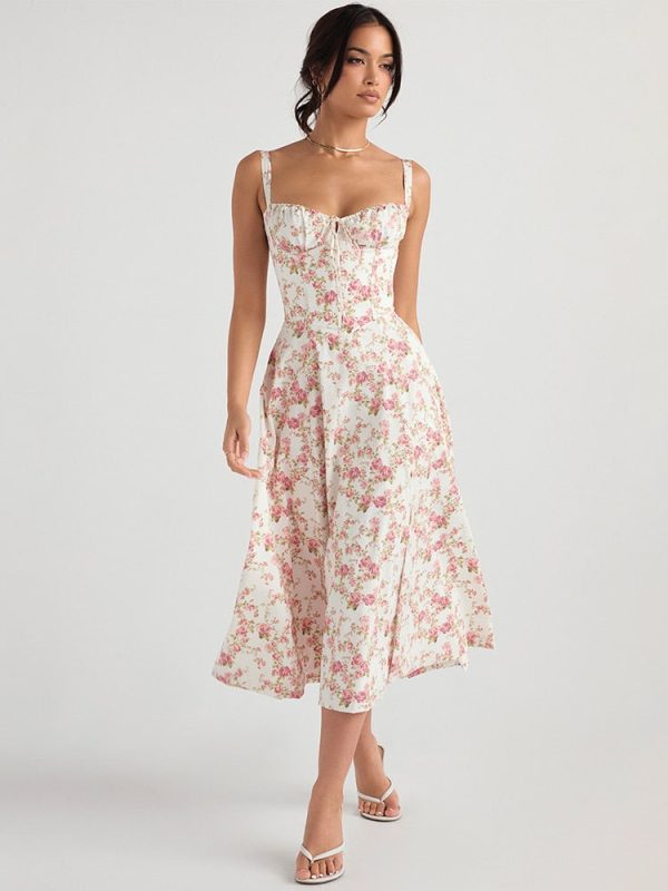 Strappy Back Tie-Up Corset Midi Dress