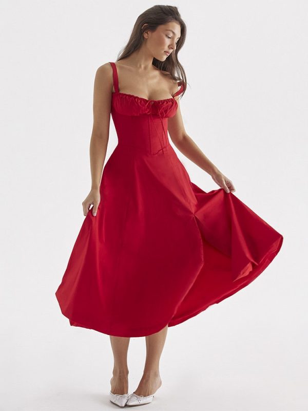 Strappy Back Tie-Up Corset Midi Dress