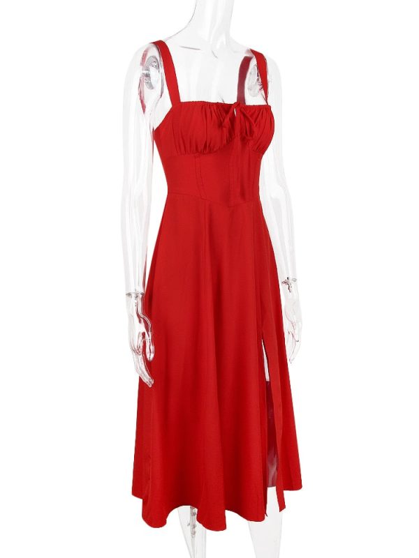 Strappy Back Tie-Up Corset Midi Dress