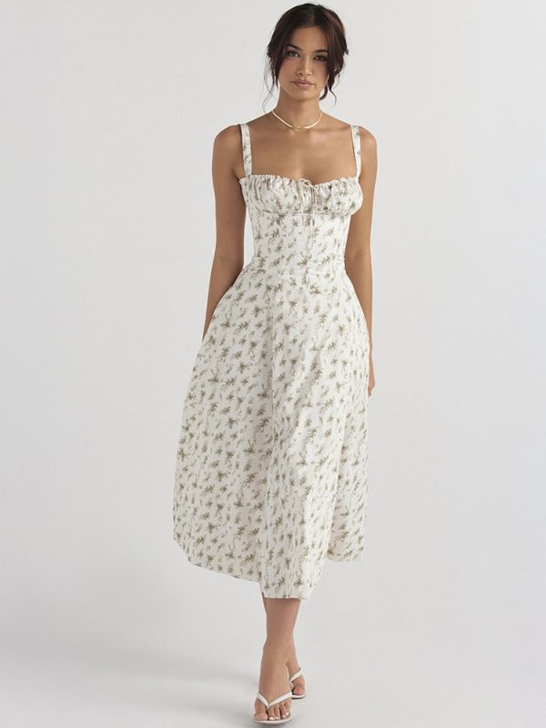 Strappy Back Tie-Up Corset Midi Dress