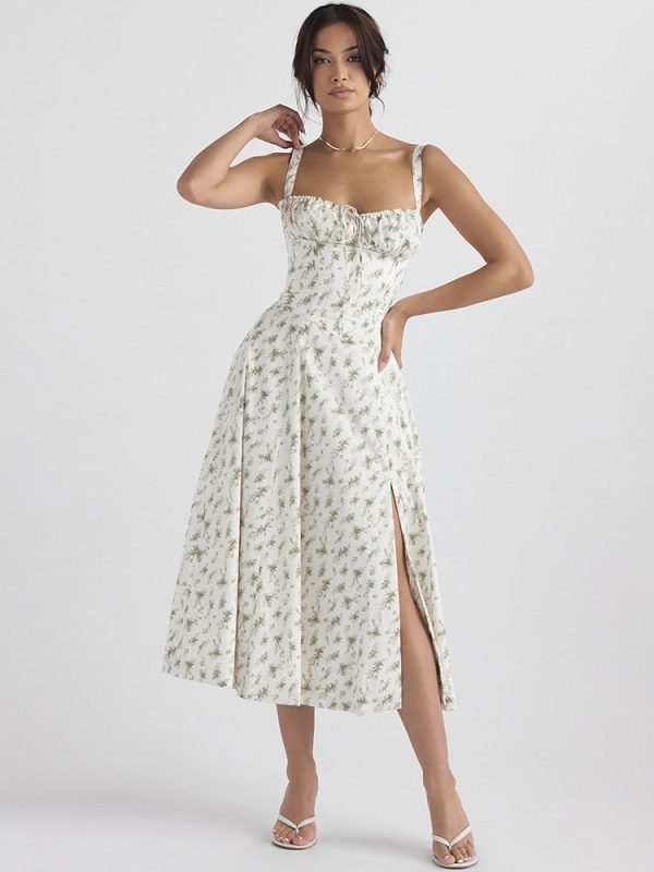 Strappy Back Tie-Up Corset Midi Dress