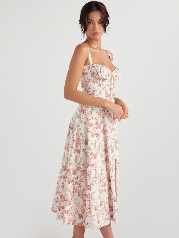 Strappy Back Tie-Up Corset Midi Dress