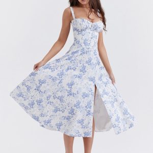 Strappy Back Tie-Up Corset Midi Dress