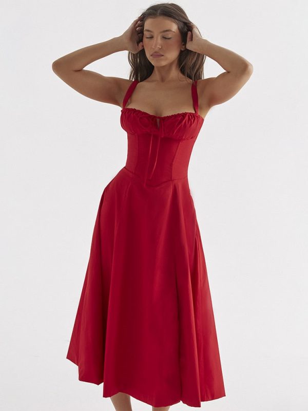 Strappy Back Tie-Up Corset Midi Dress