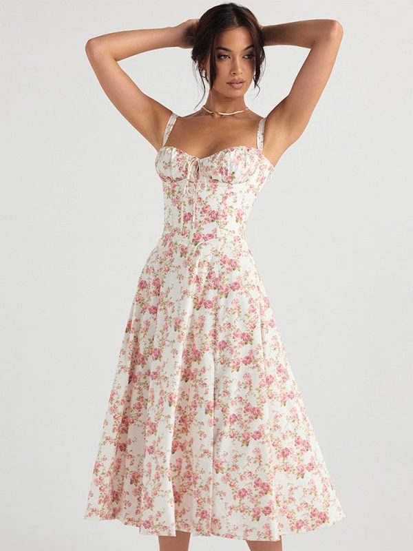 Strappy Back Tie-Up Corset Midi Dress