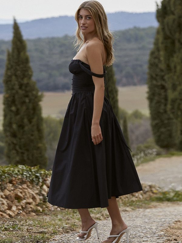 Strappy Corset Flowy Midi Dress With Pocket