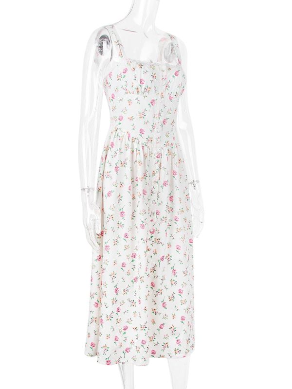 Strappy Corset Flowy Midi Dress With Pocket