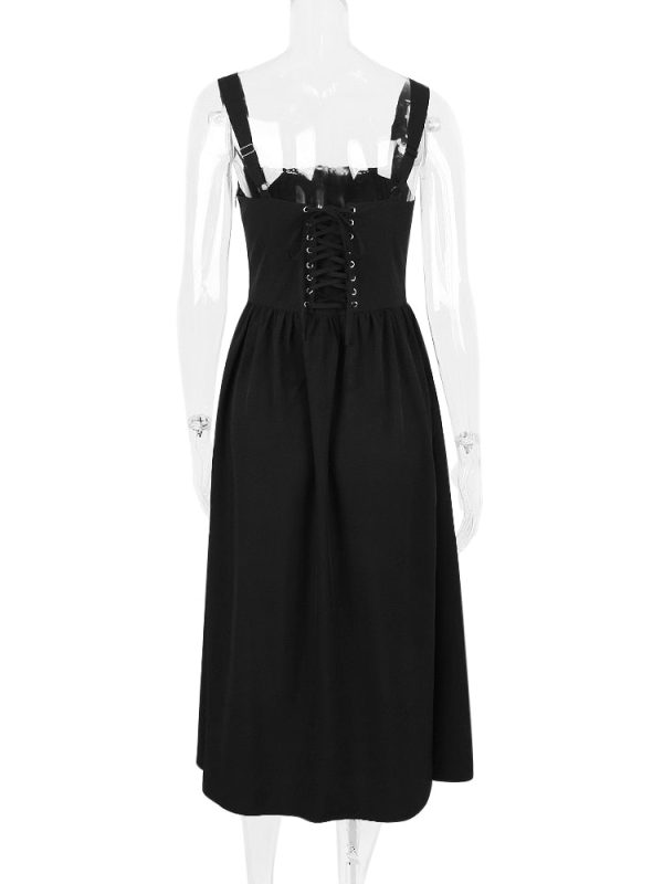 Strappy Corset Flowy Midi Dress With Pocket