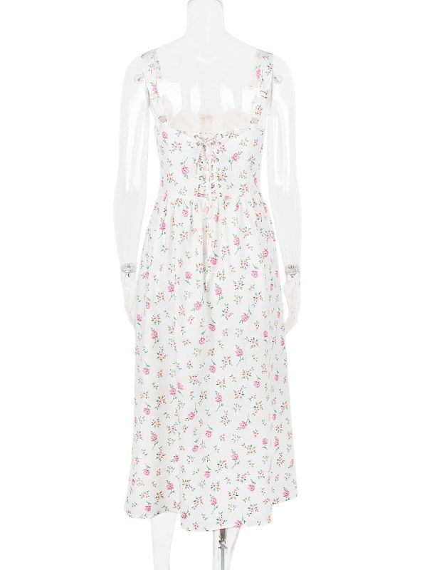 Strappy Corset Flowy Midi Dress With Pocket
