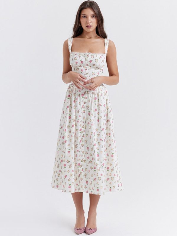 Strappy Corset Flowy Midi Dress With Pocket