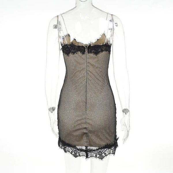 Strappy Mesh Lace Patchwork Mini Sequin Dress