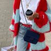 Stripe Long Fuzzy Cardigan