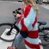 Stripe Long Fuzzy Cardigan