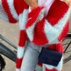 Stripe Long Fuzzy Cardigan