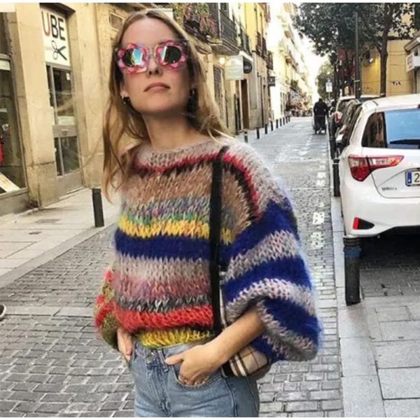 Striped Fuzzy Knit Sweater