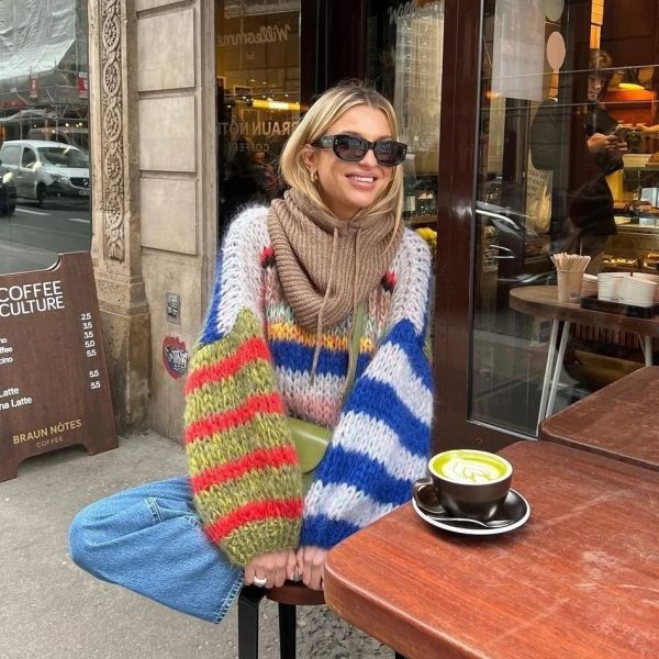 Striped Fuzzy Knit Sweater