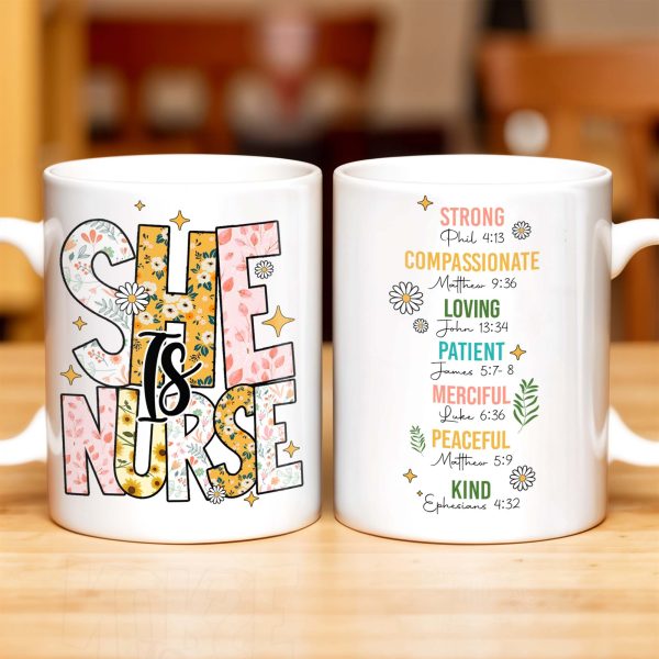 Strong, Compassionate, Loving, Patient, Merciful, Peaceful, Kind, Flowers and Stars - Personalized Custom Coffee Mug - NUR014_MG