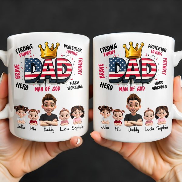 Strong Funny Brave Hero Dad, Protector Loving Friendly Man Of God - Personalized Custom Coffee Mug - DAD172_MG