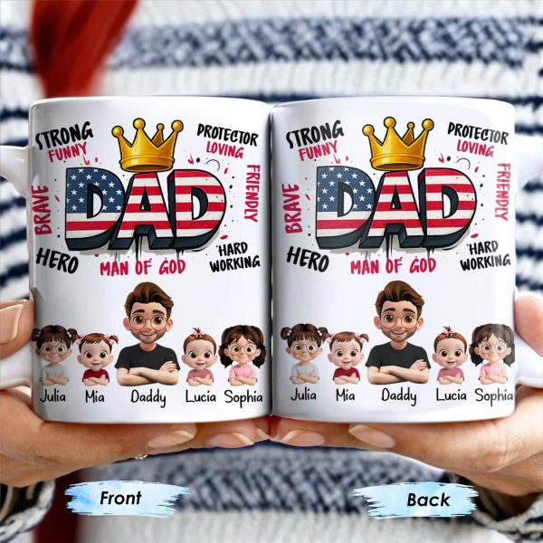 Strong Funny Brave Hero Dad, Protector Loving Friendly Man Of God - Personalized Custom Coffee Mug - DAD172_MG