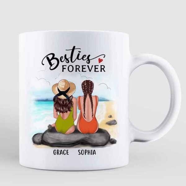 Summer Besties Best Friends In Bikini Back View Sitting On Beach Personalized Mug