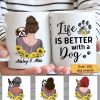 Sunflower Dog Mom With Peeking Dog Personalized Coffee Mug