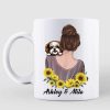 Sunflower Dog Mom With Peeking Dog Personalized Coffee Mug