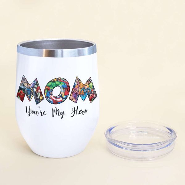 Super Mom, You're My Hero Personalized Wine Tumbler Mother's Day Gift For Mom