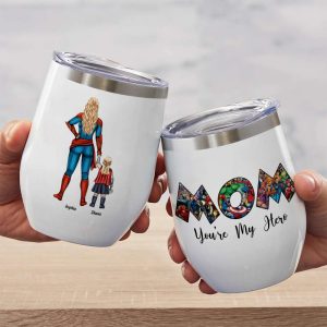 Super Mom, You're My Hero Personalized Wine Tumbler Mother's Day Gift For Mom