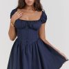 Sweet Scoop Neck Cap Sleeve Fit & Flare Corset Party Mini Dress - Navy Blue