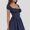 Sweet Scoop Neck Cap Sleeve Fit & Flare Corset Party Mini Dress - Navy Blue