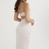 Sweetheart Halter Cutout Lace Satin Split Cocktail Midi Dress - White