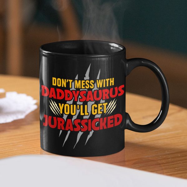 T-Rex Roarsome Dad Personalized Coffee Mug, Black Mug BLM-04dnpo070623