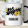 Teach Checkered Coquette Bow Personalized Mug, Retro Gift for Trendy Teachers with Custom Name