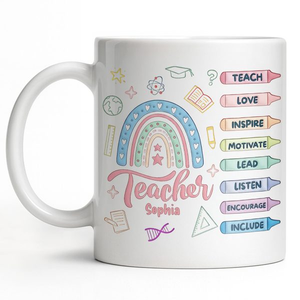 Teach Love Inspire Mug With Rainbow And Educational Icons - Personalized Custom Coffee Mug - TEACH064_MG