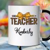 Teacher Leopard Pencil Personalized Mug, Coquette Bow Retro Classroom Gift with Custom Name