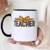 Teacher Leopard Pencil Personalized Mug, Coquette Bow Retro Classroom Gift with Custom Name