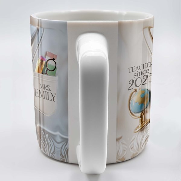 Teacher Since 2025 Featuring Tie, Globe, and Pocket - Personalized Custom Coffee Mug - GRAD269_MG