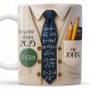 Teacher Since 2025, Pi=3.14 Necktie, Shirt, Pencil, Brush, Mathematical Equations - Personalized Custom Coffee Mug - TEACH001_MG
