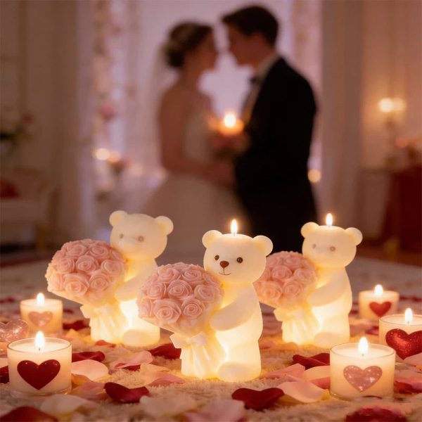 Teddy Bear Holding Rose Bouquet Silicone Mold – Romantic Candle and Resin Casting for Valentine’s Day