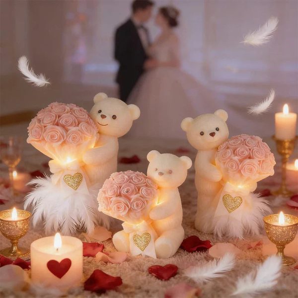 Teddy Bear Holding Rose Bouquet Silicone Mold – Romantic Candle and Resin Casting for Valentine’s Day
