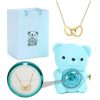 Teddy Bear Rose Jewelry Gift Box with Rotating Necklace Case