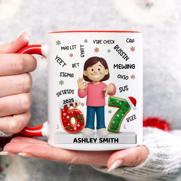 Teen Kid Custom Name Six Seven 3D Effect - Personalized Mug - 2025 Slang, Funny Teen Grandkid, Gen Alpha Christmas Gift
