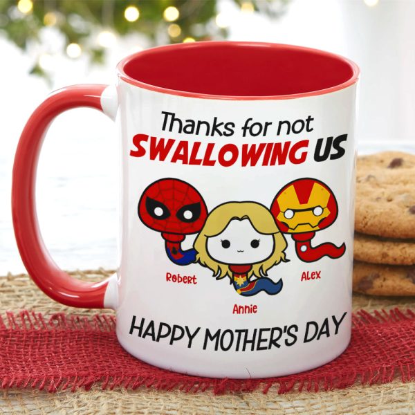 Thank Super Mom For Not Swallowing Us - Personalized Coffee Mug - Mother's Gift