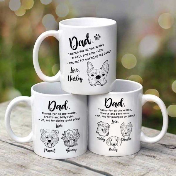 Thank You Dog Dad Dog Head Outline Personalized Mug